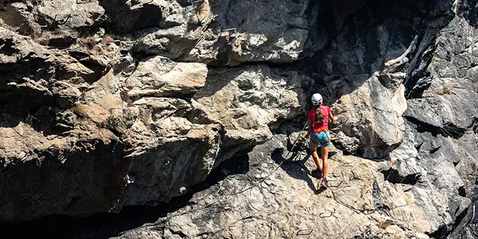 Person on via ferrata La Clusaz