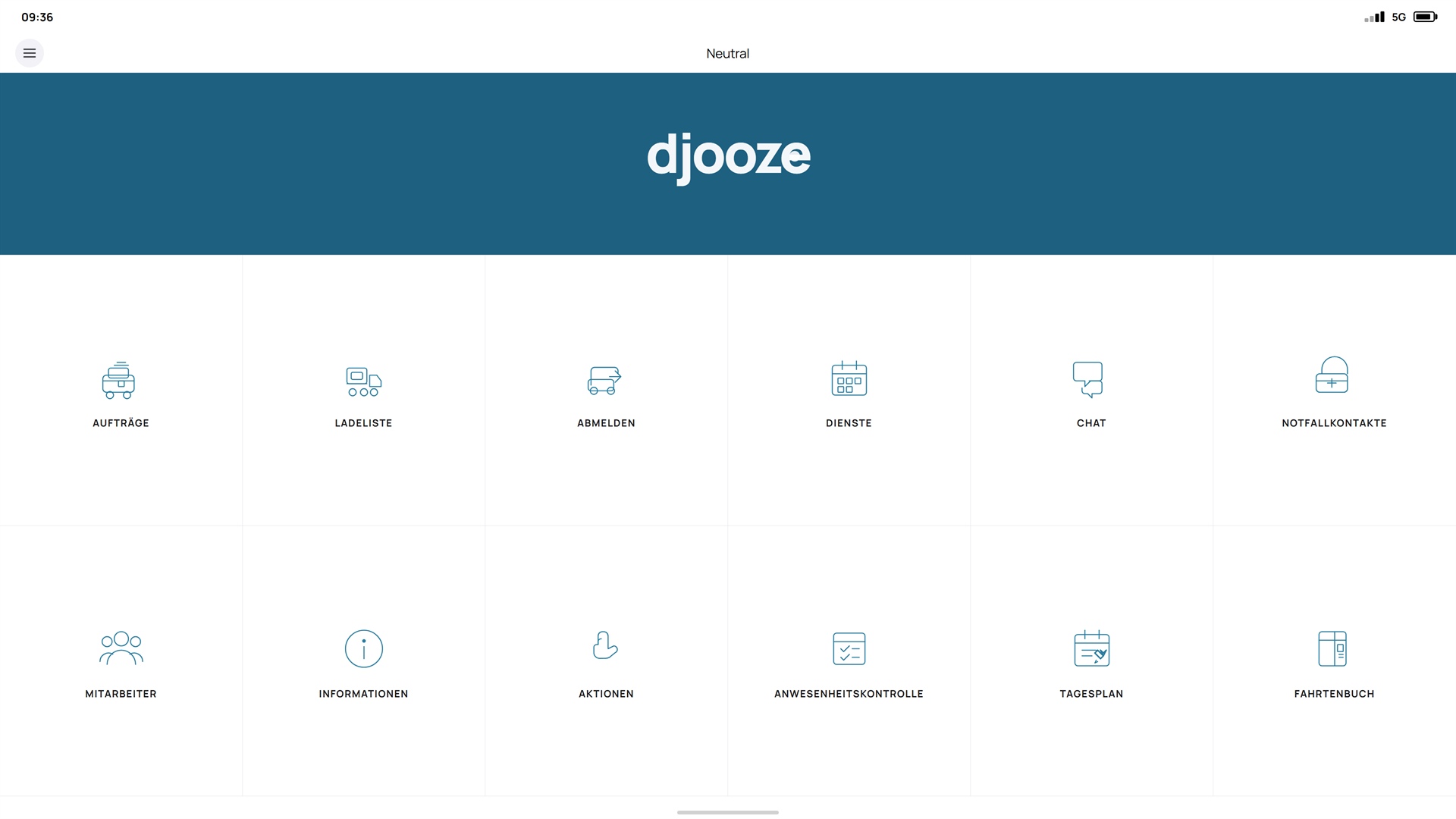 Startseite der djooze.dispo Fahrer-App auf dem Smartphone