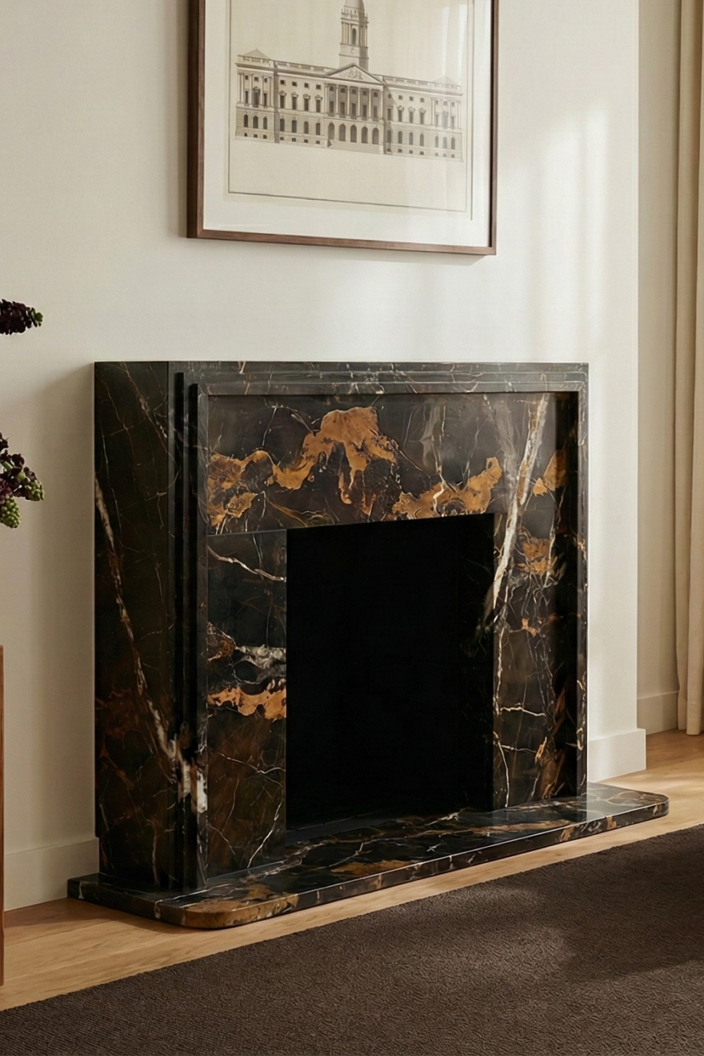 A product image of a marble custom made fireplace
