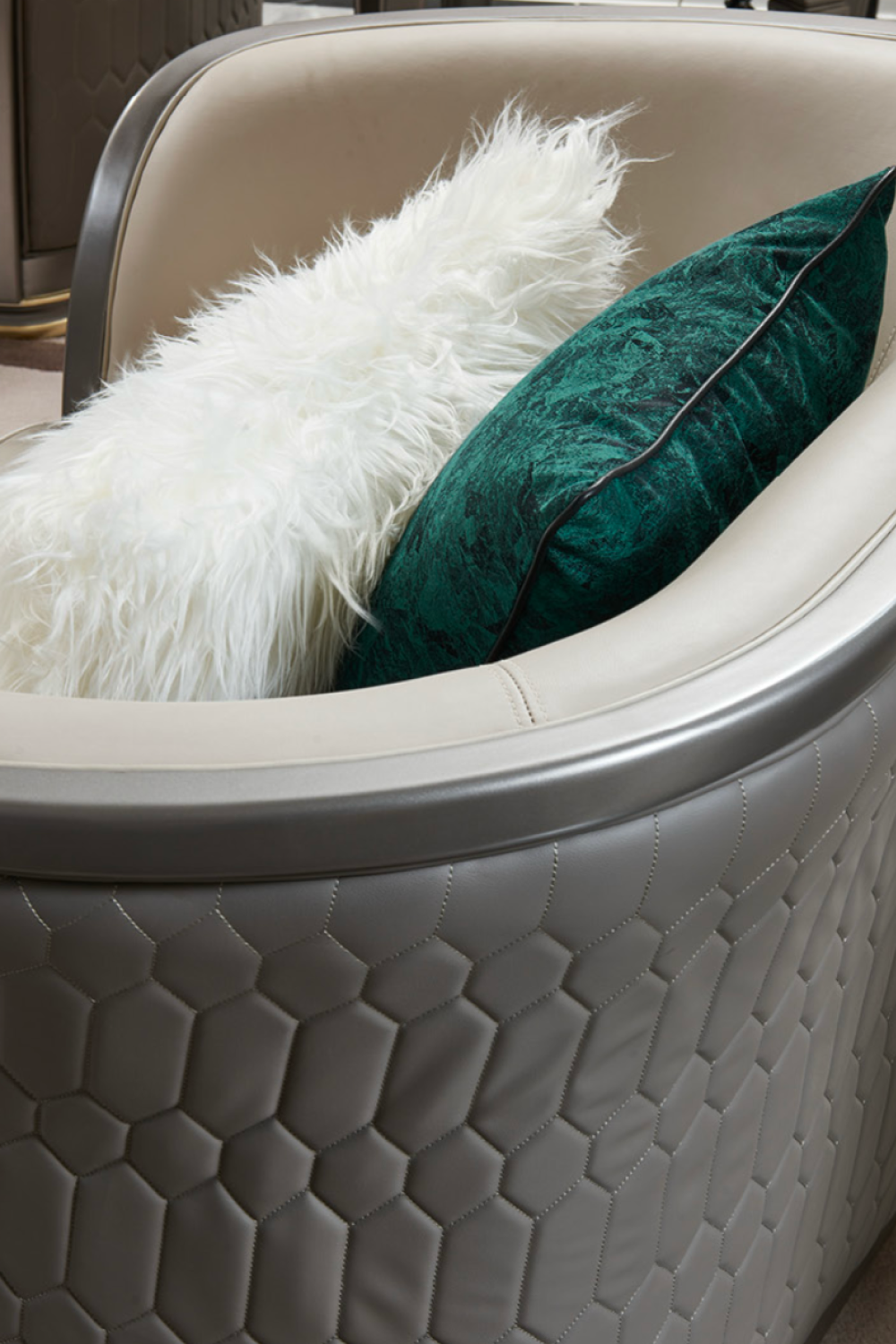 A close-up shot of sofa manufacturing detail