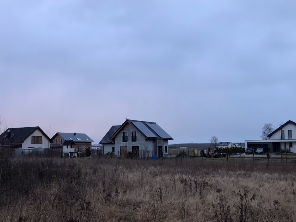 Działka w Konarskich, na pierwszym planie wysoka trawa