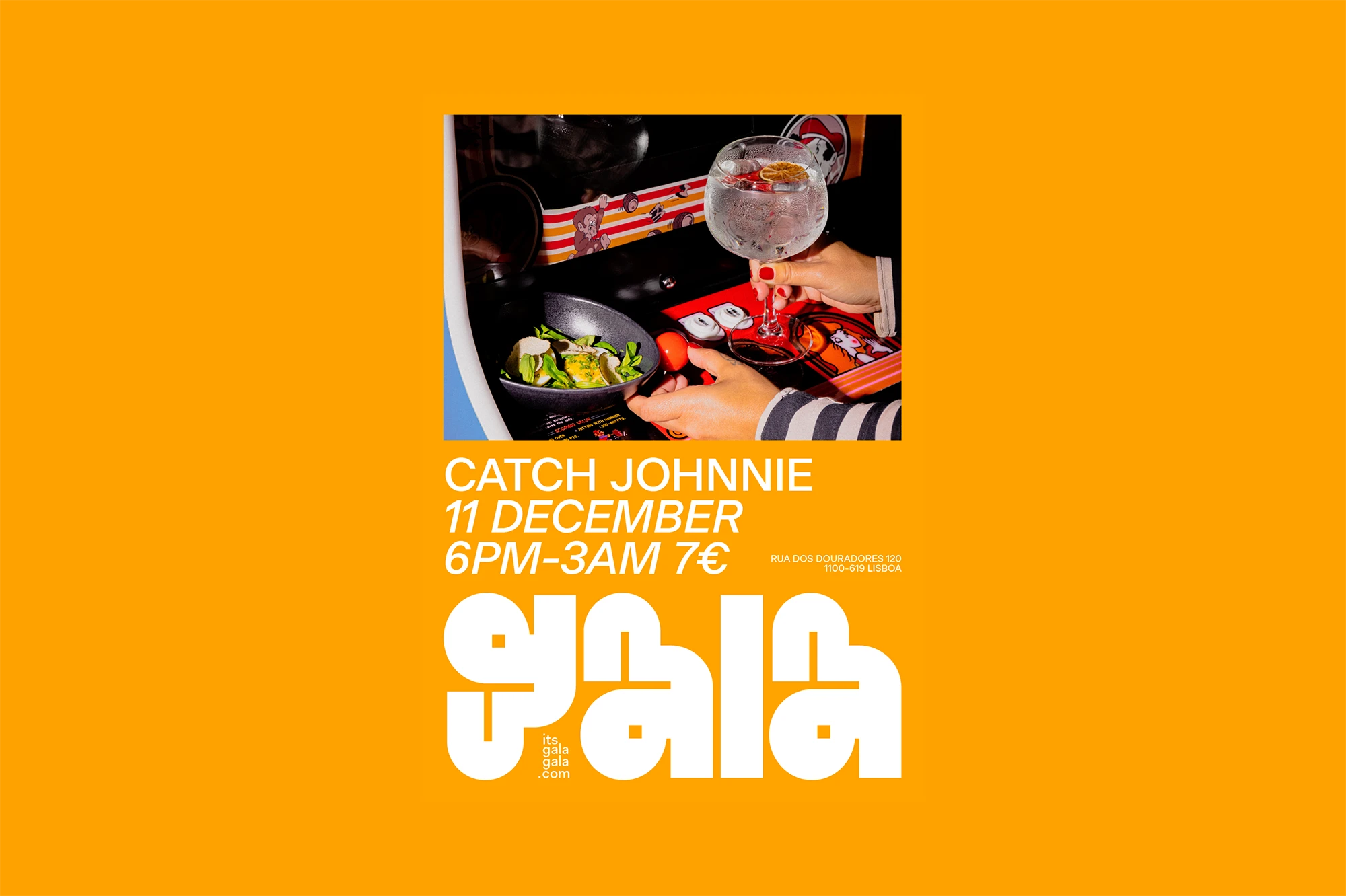 Gala Gala event poster for Catch Johnnie on yellow background

