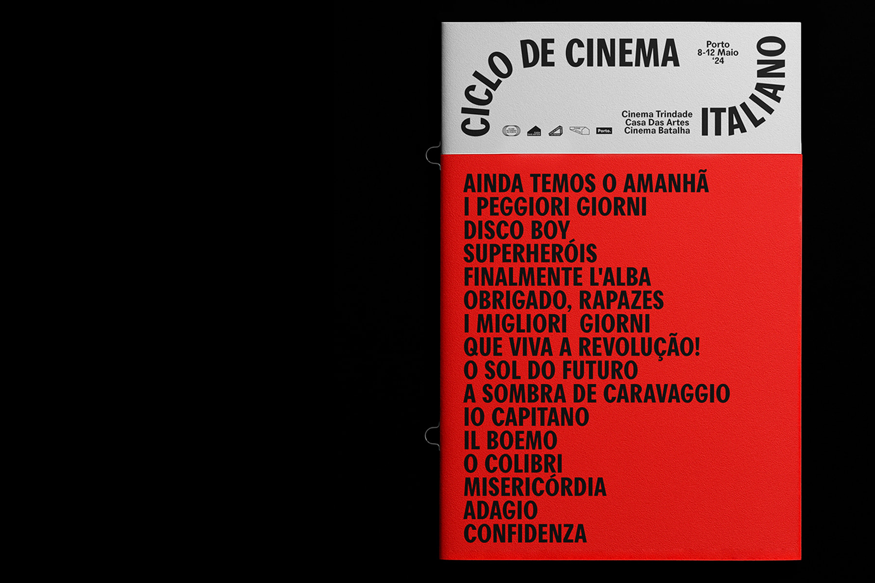 Porto Italian Film Cycle 24 programme with full film list on red background
