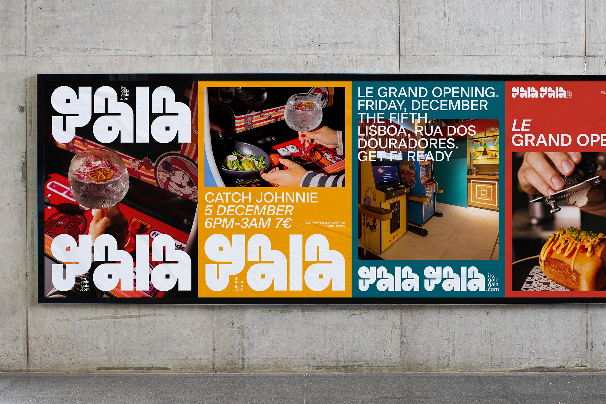 Gala Gala digital billboard displaying brand posters and event announcements