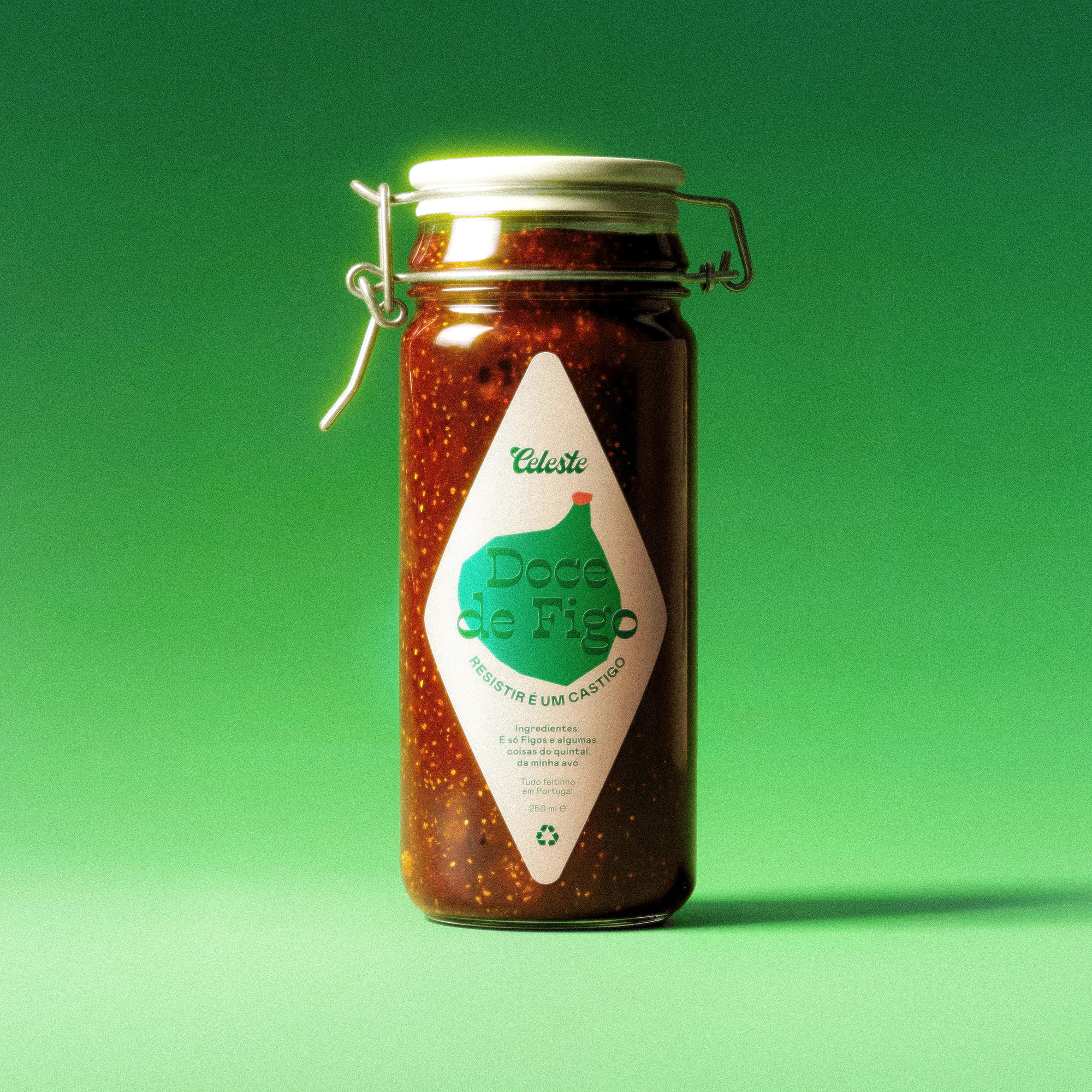 Celeste Doce de Figo jam jar on bright green background