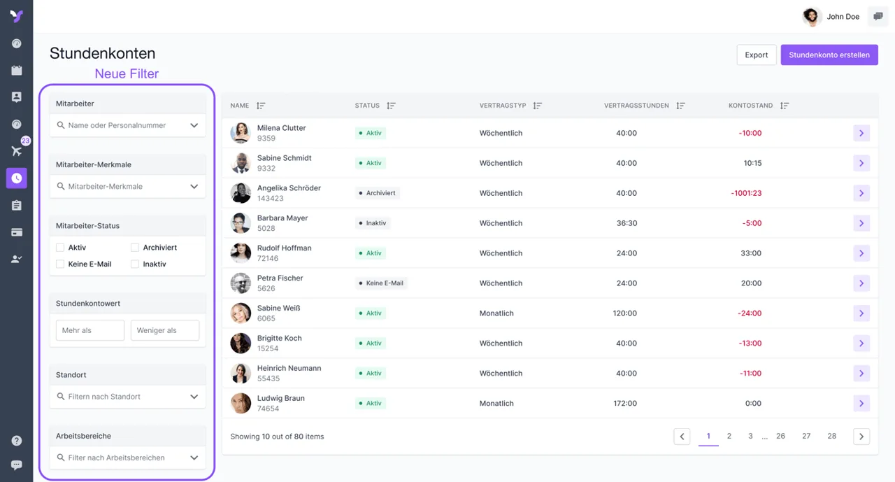 Stundenkonten Filter