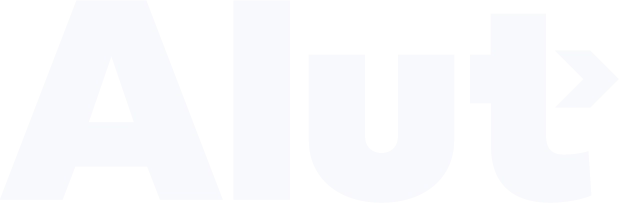 Alut logo med hvit skrift på svart bakgrunn.