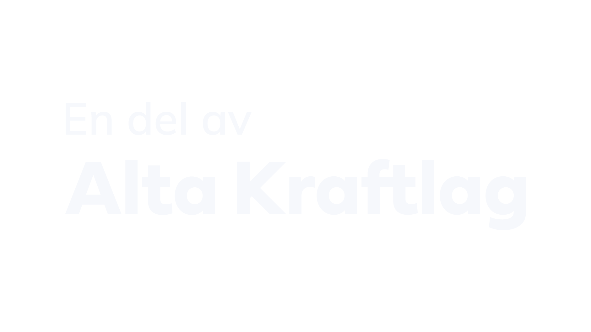 Tekst på lys grå bakgrunn som sier «En del av Alta Kraftlag» med 'Alta Kraftlag' i fet skrift.