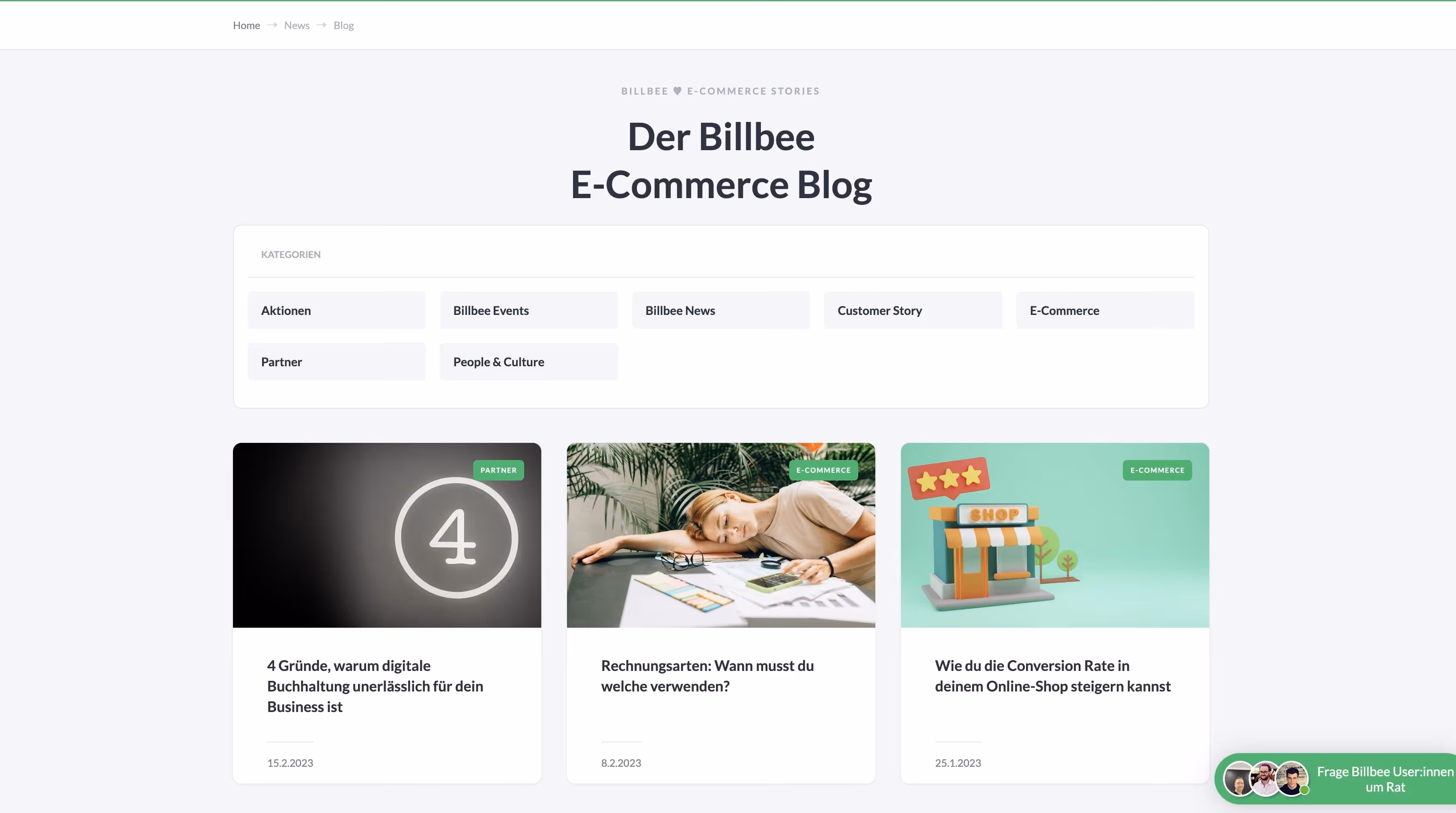 Screenshot Webflow Blog auf billbee.io/