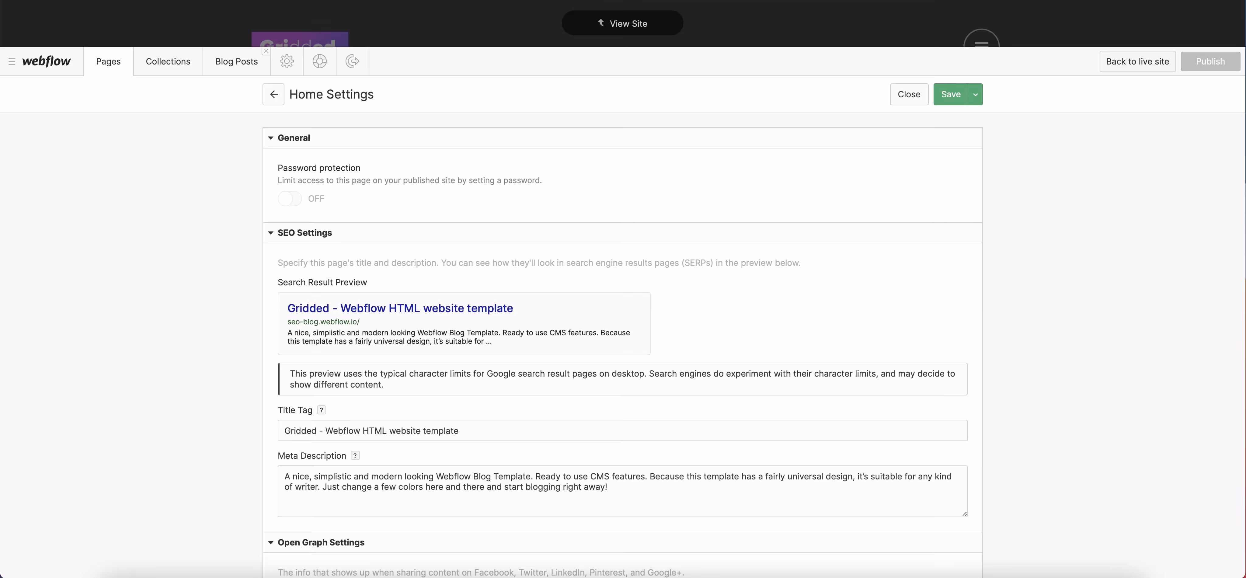 SEO Beschreibungen über den Webflow Editor ändern