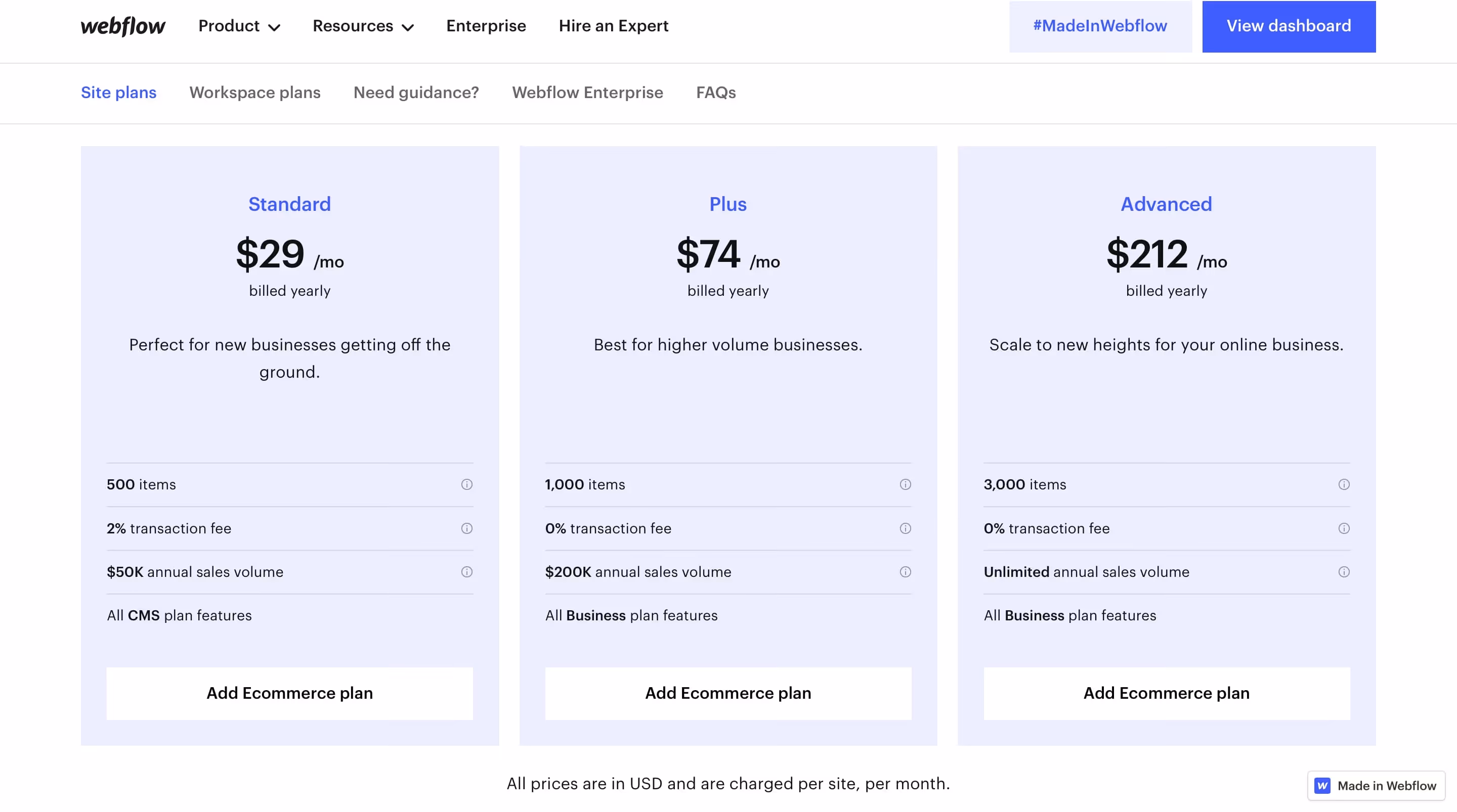 Webflow E-Commerce Kosten Übersicht