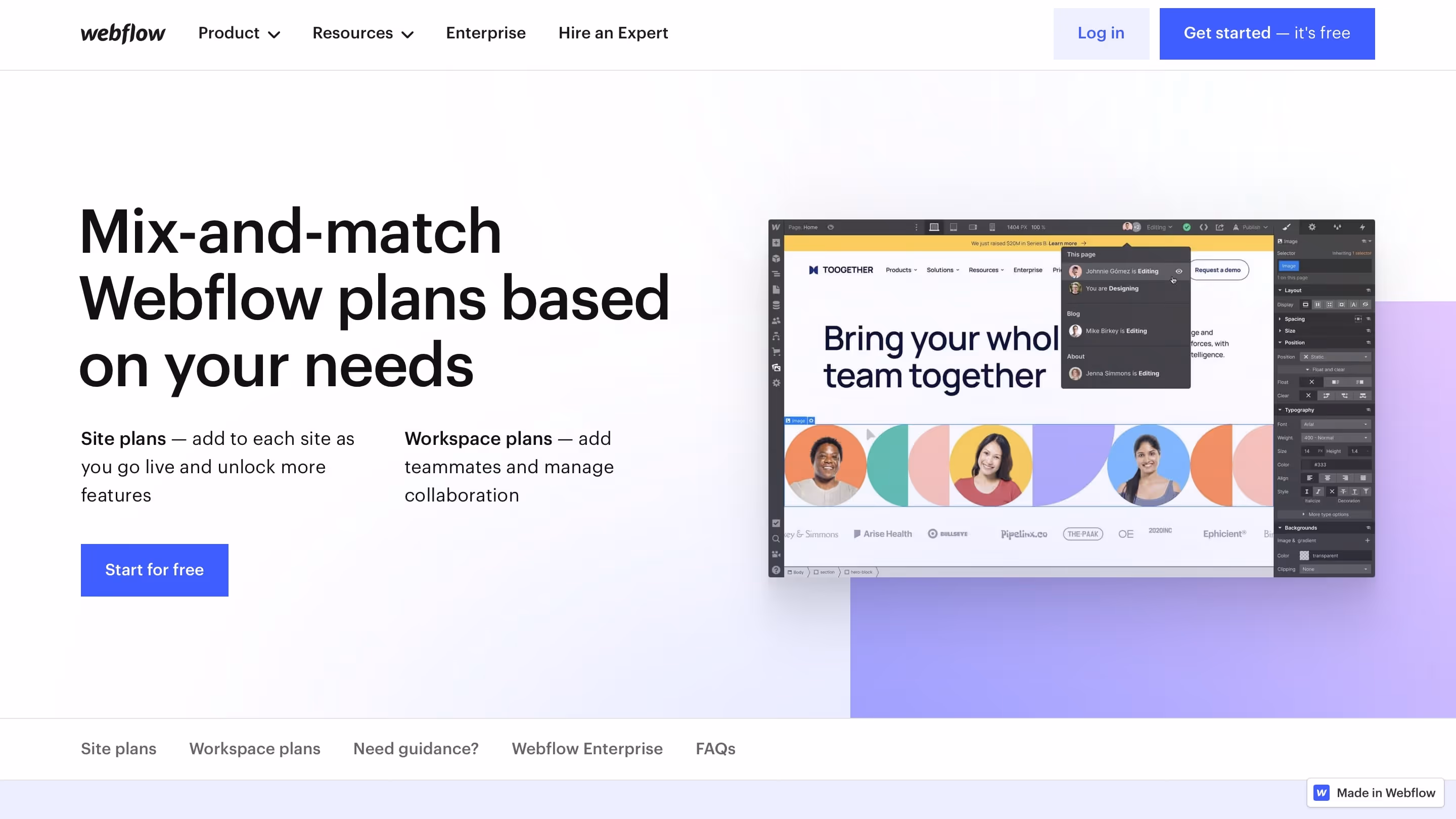 Webflow Preise Website Screenshot