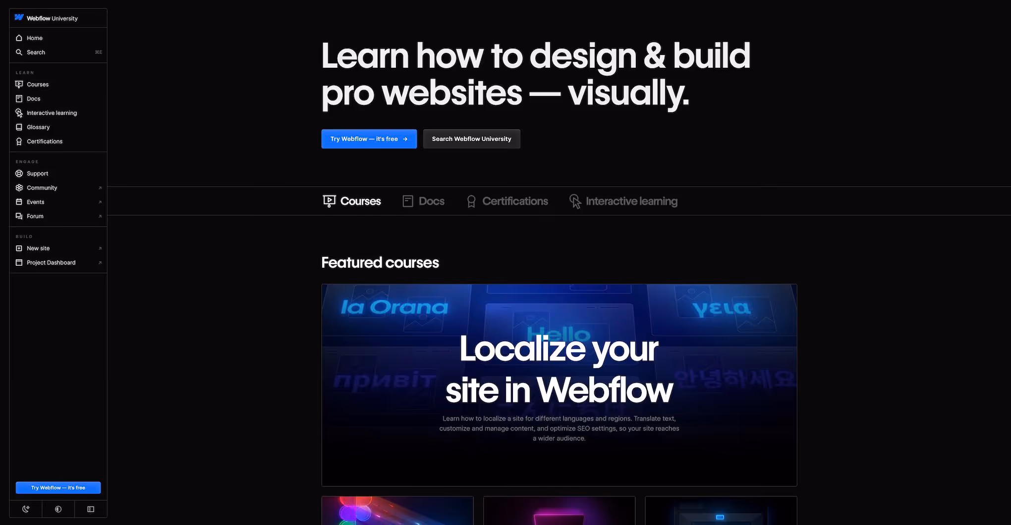 Screenshot Webflow University