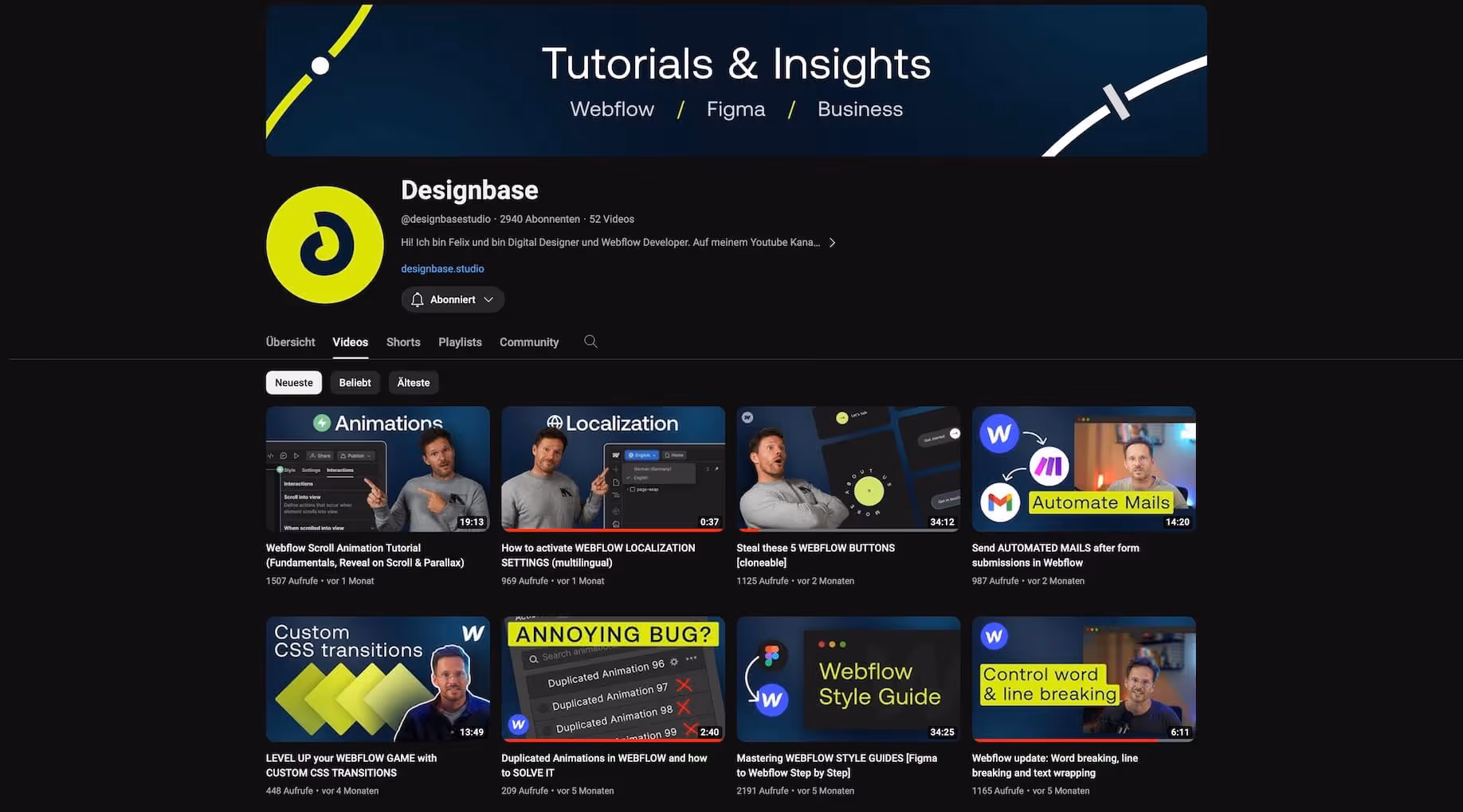 Webflow Tutorials von Designbase