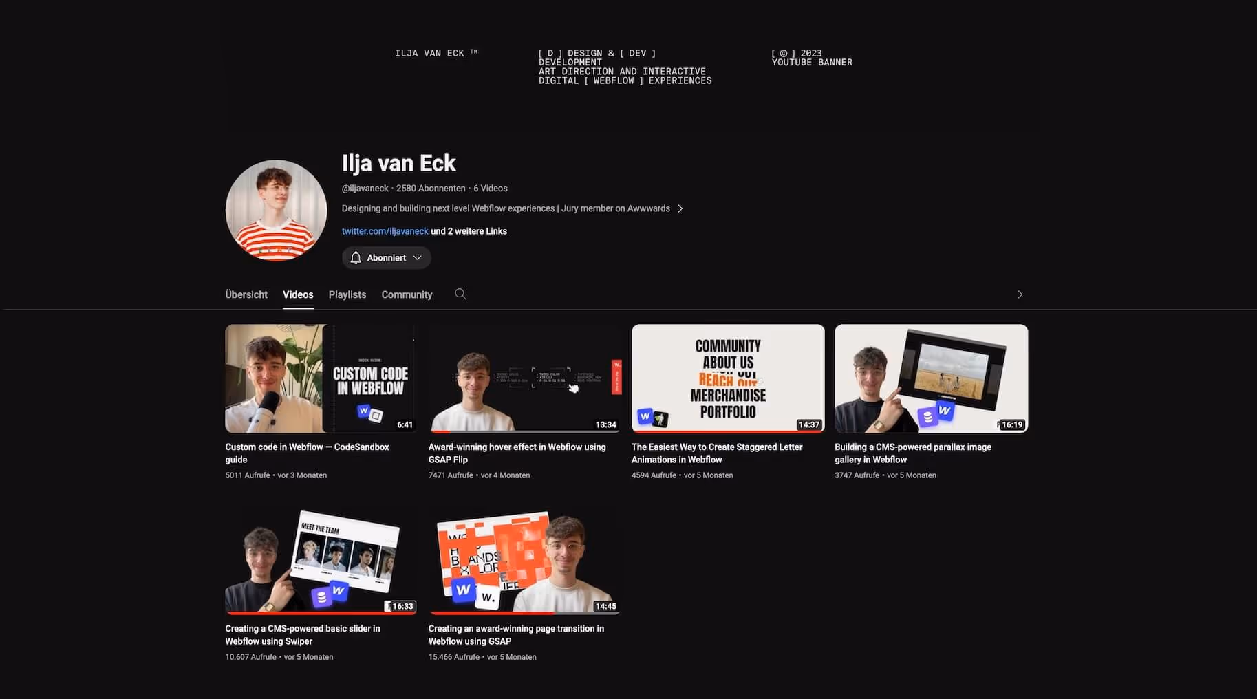 Screenshot YouTube Kanal von Ilja van Eck