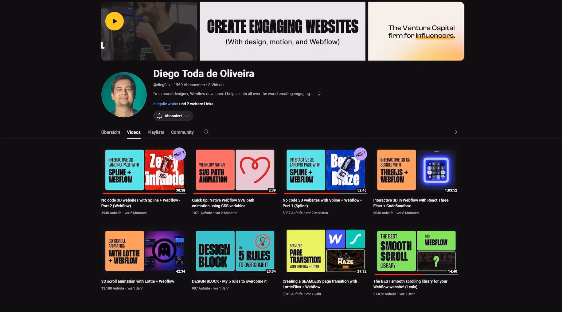 Screenshot YouTube Channel Diego Toda de Oliveira