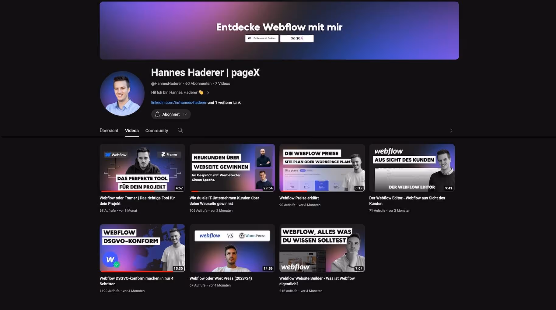 YouTube Channel Screenshot Hannes Haderer