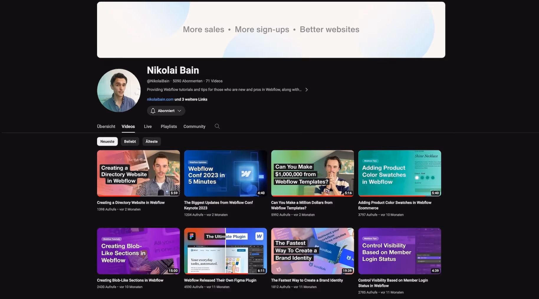 YouTube Channel Screenshot Nikolai Bain