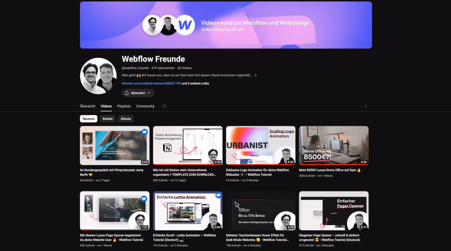 Screenshot Webflow Freunde auf YouTube