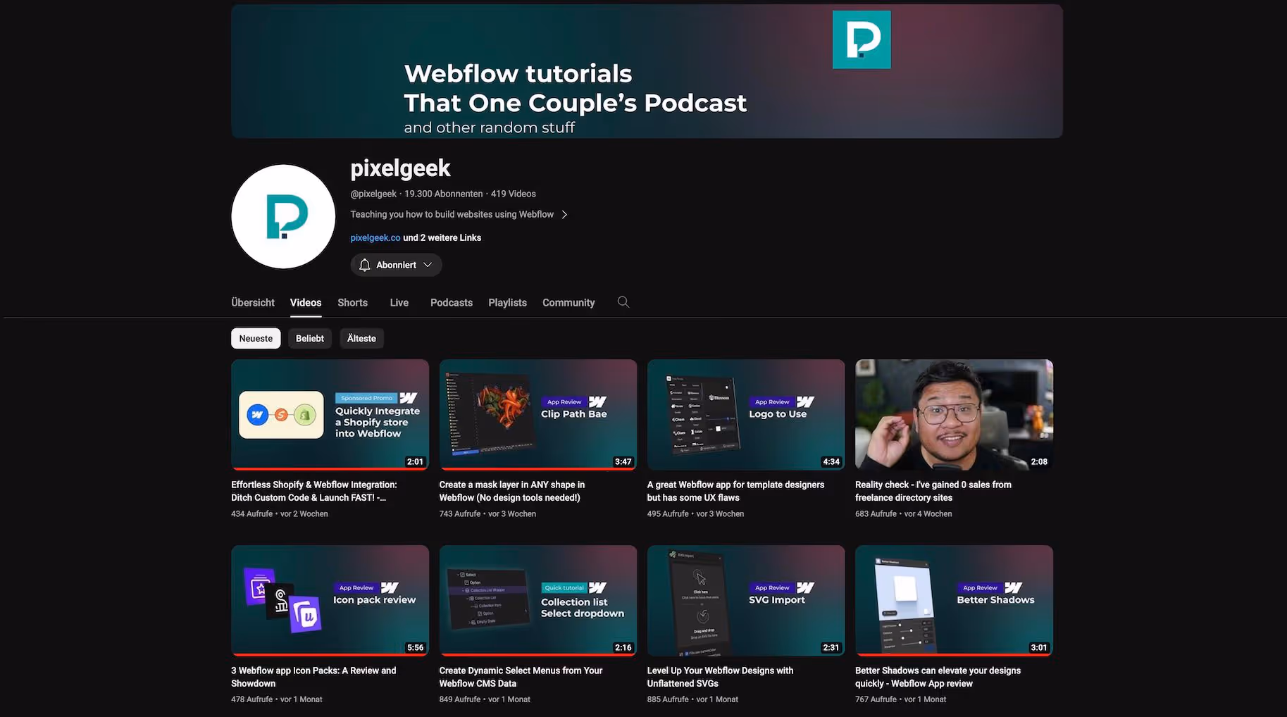 Screenshot vom YouTube Channel pixelgeek