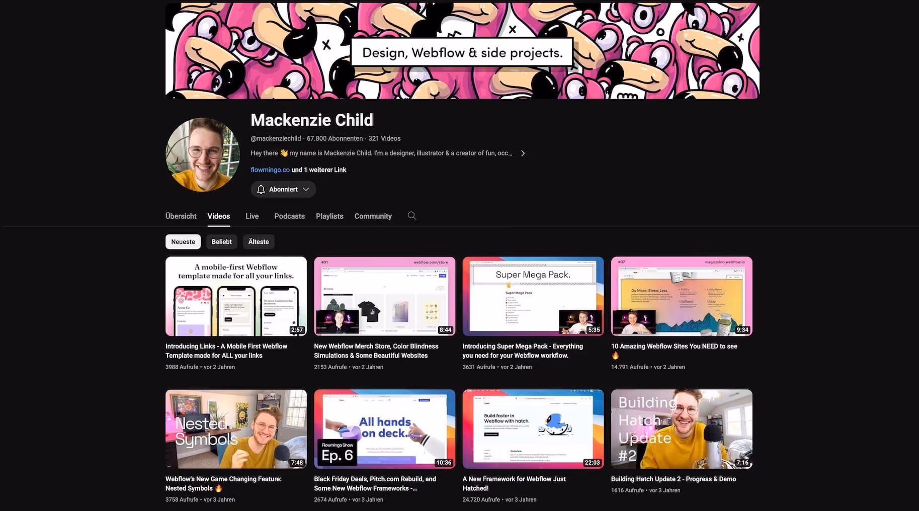 Screenshot YouTube Channel von Mackenzie Child