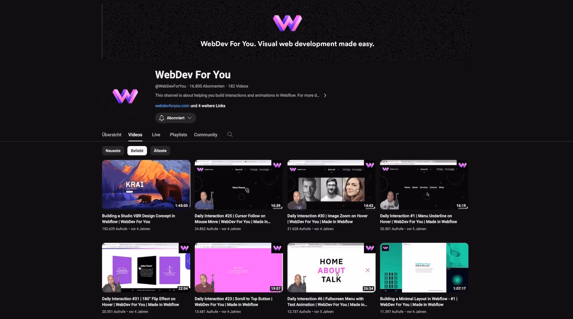 Screenshot vom YouTube Channel WebDev For You