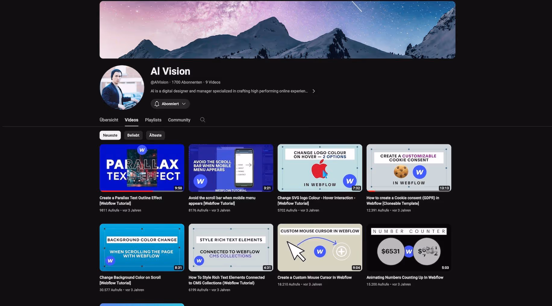 YouTube Channel AI Vision Screenshot