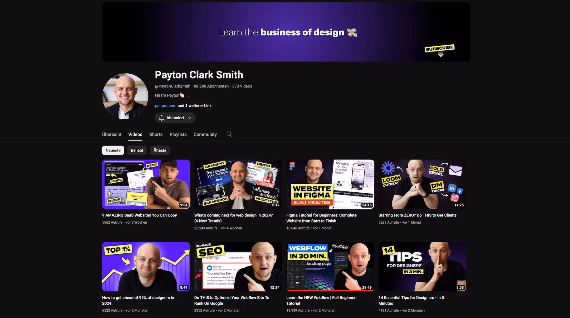 YouTube Channel Payton Clark Smith Screenshot