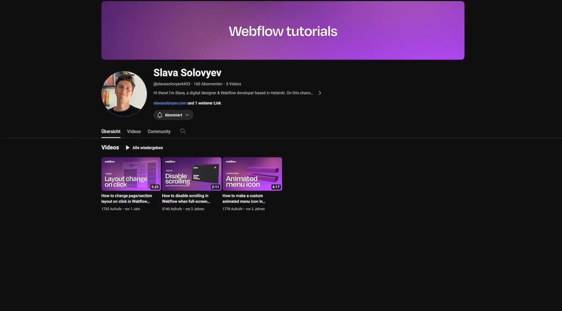 Screenshot YouTube Channel von Slava Solovyev