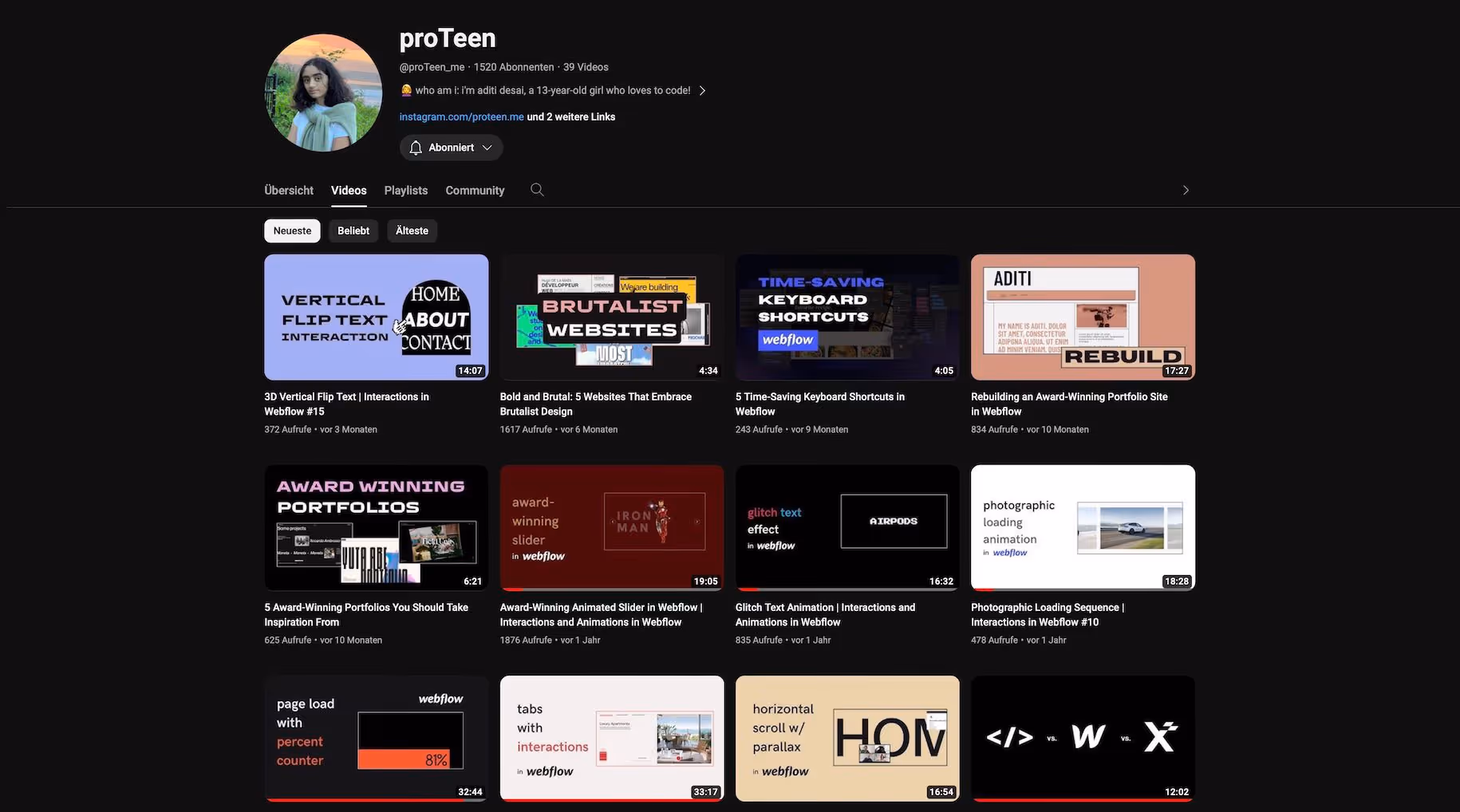 Screenshot YouTube Channel von proTeen