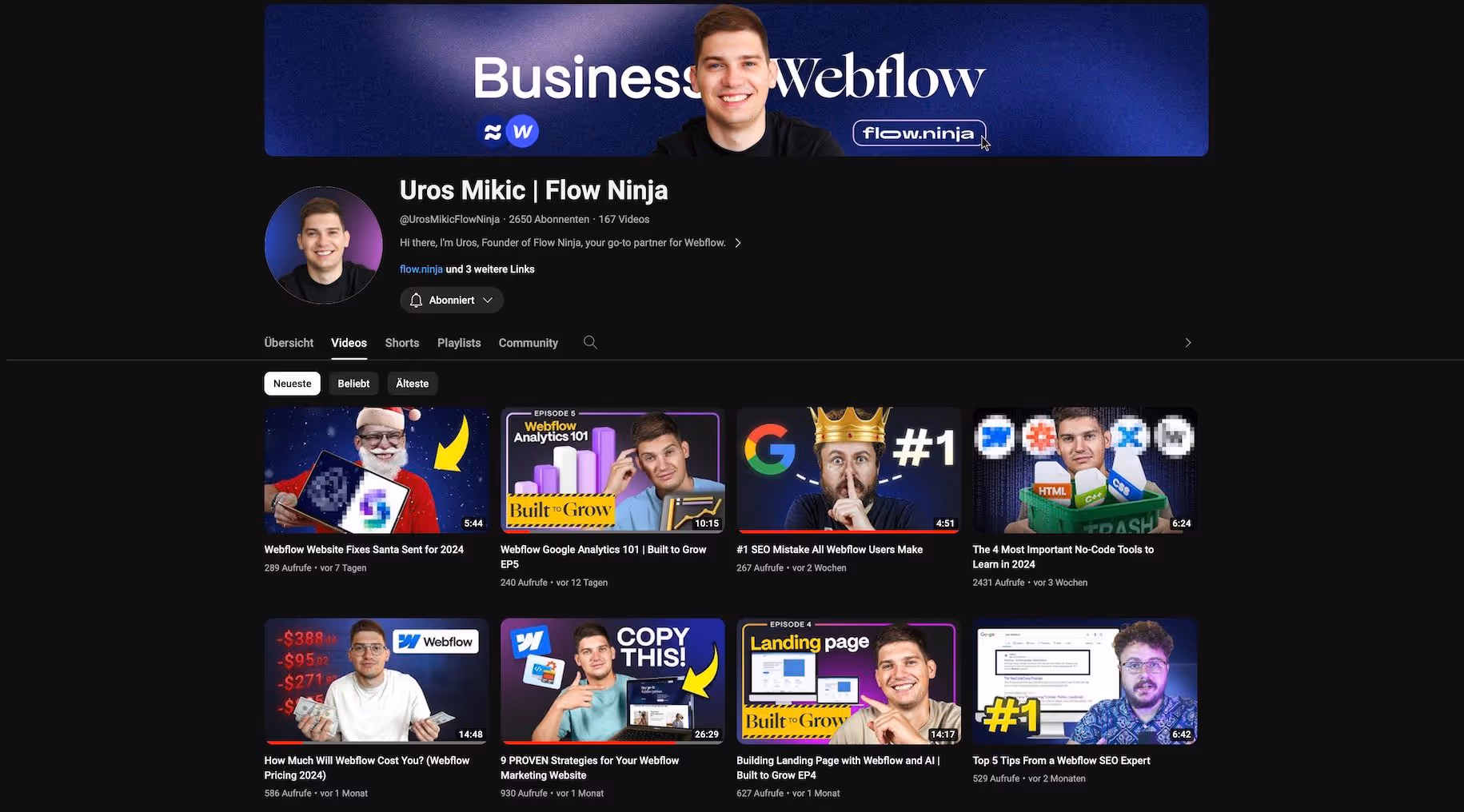 Screenshot vom YouTube Channel Uros Mikic
