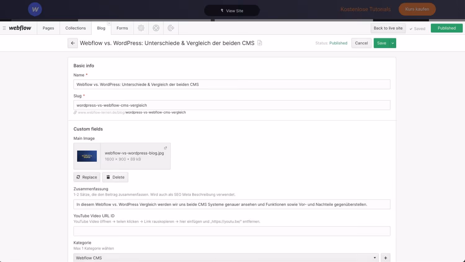 Webflow CMS Blogbeitrag erstellen