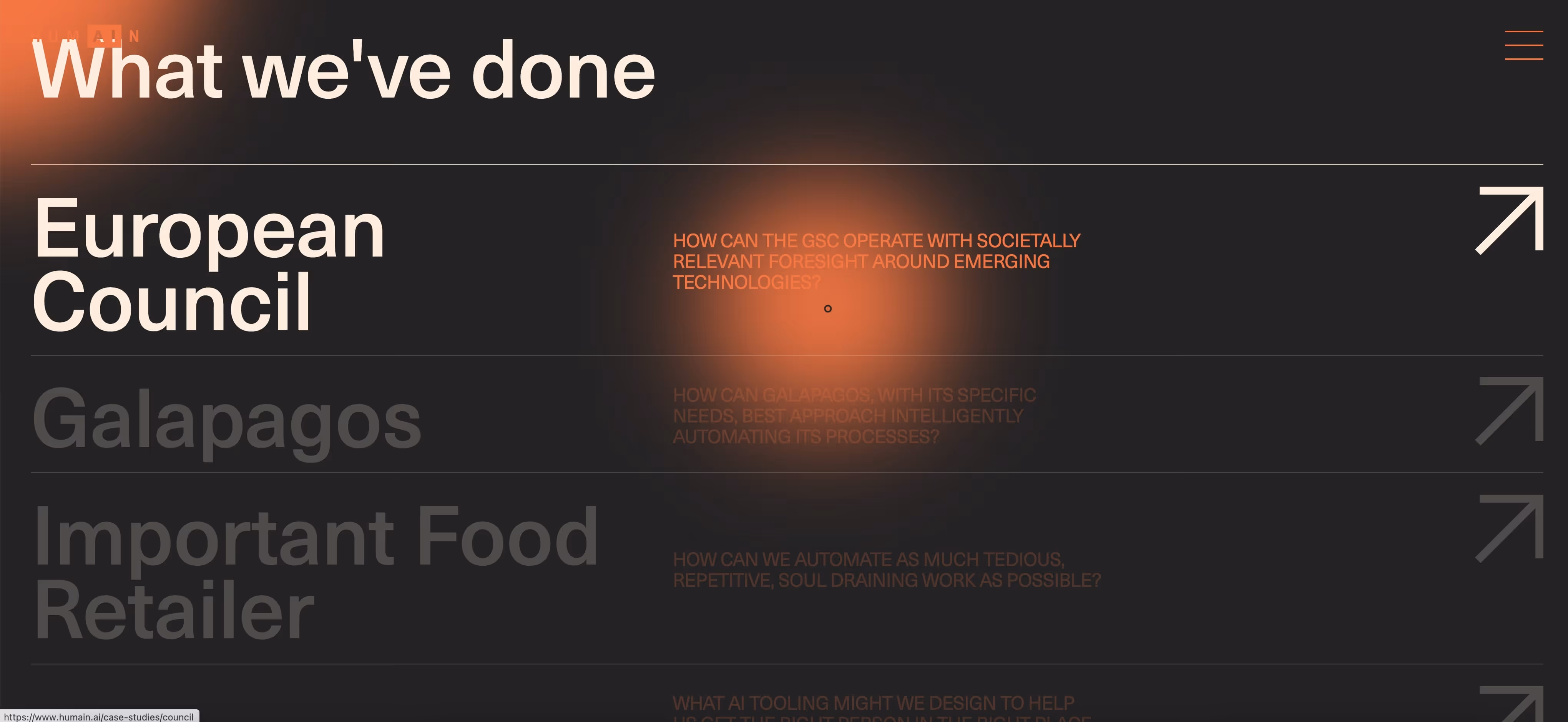 Screenshot der Arbeiten auf der Agentur Website von Humain.