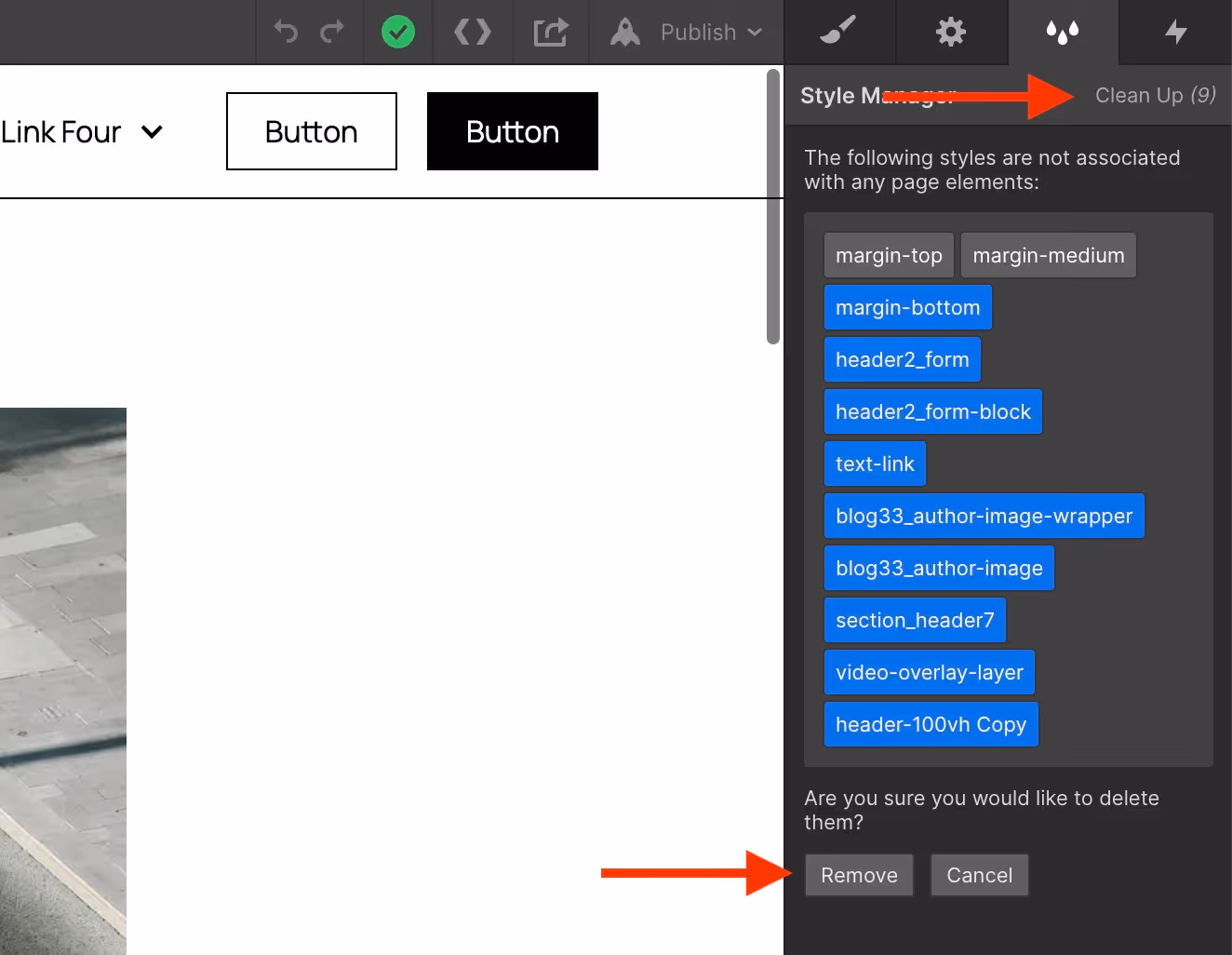 Nicht verwendete Interaktionen und CSS Styles in Webflow entfernen