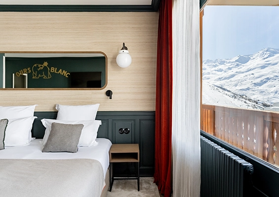 Classic room bed and window polar bear hotel & spa