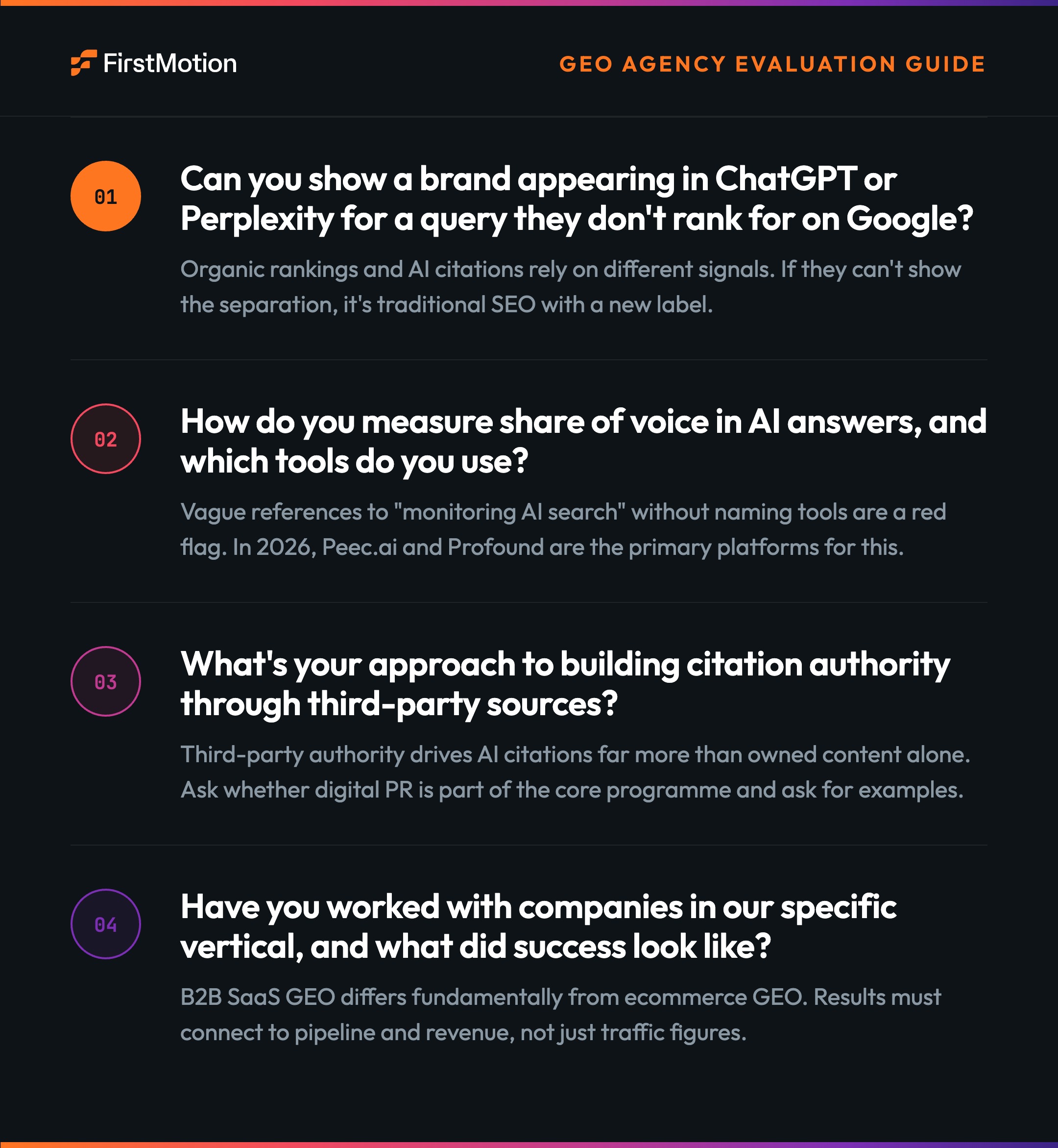 GEO Agency Evaluation Guide infohgraphic