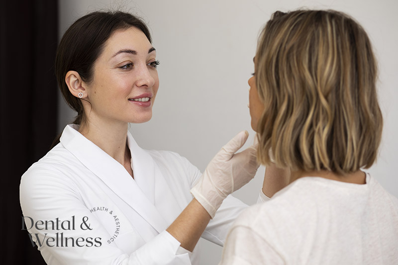 Practitioner examining a client's jawline during a consultation — anti-wrinkle treatment prices