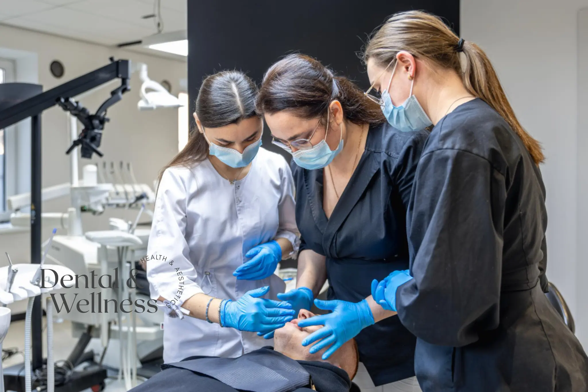Dental team working together on a patient in the chair