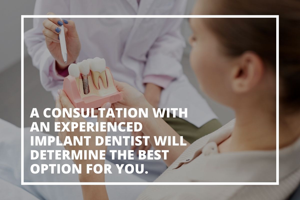 Graphic advising that a consultation with an experienced implant dentist will determine the best option for you