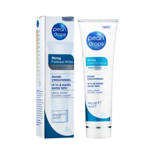 Pearl Drops Strong Polished White whitening toothpaste, box and tube
