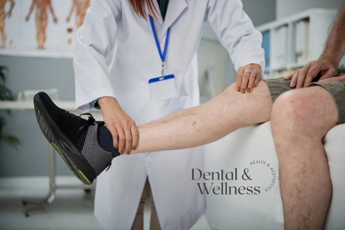 Spider veins: doctor examining the visible veins on a patient's lower leg