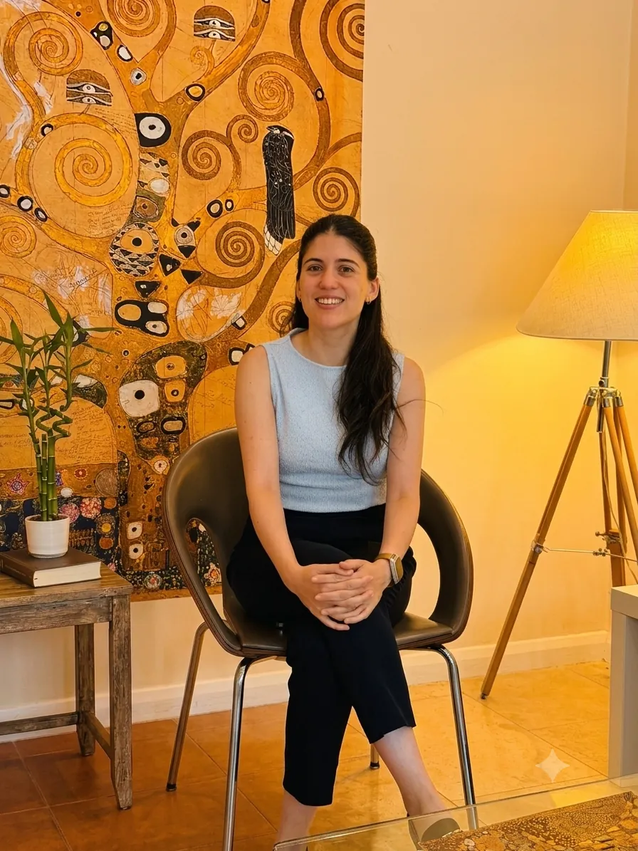 Maria Bordagaray, Front of House and Complaints Manager, seated in the clinic lounge