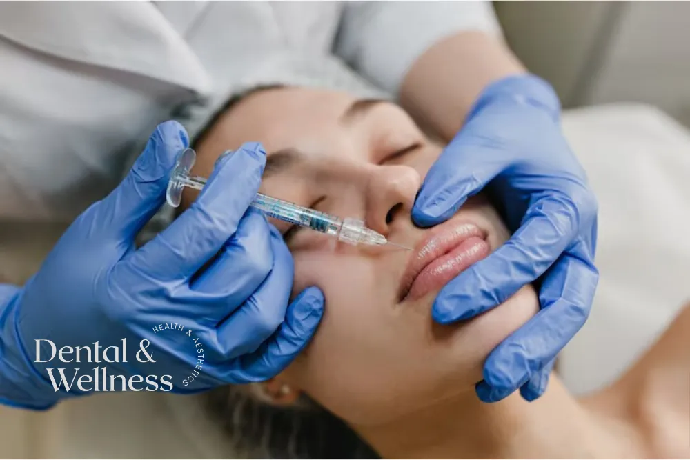 Practitioner giving a lip filler injection to a reclining client — anti-wrinkle treatment longevity