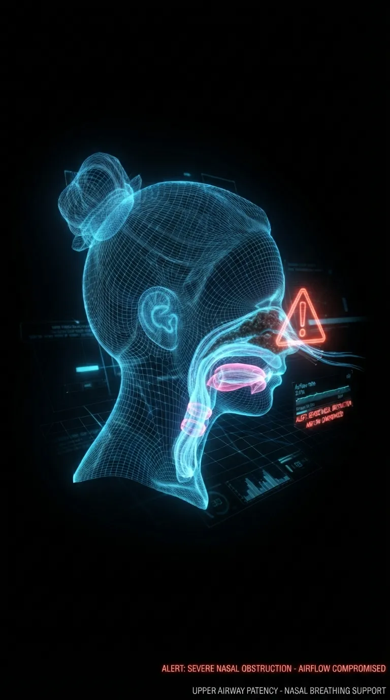 Digital illustration of a head showing a blocked nasal airway
