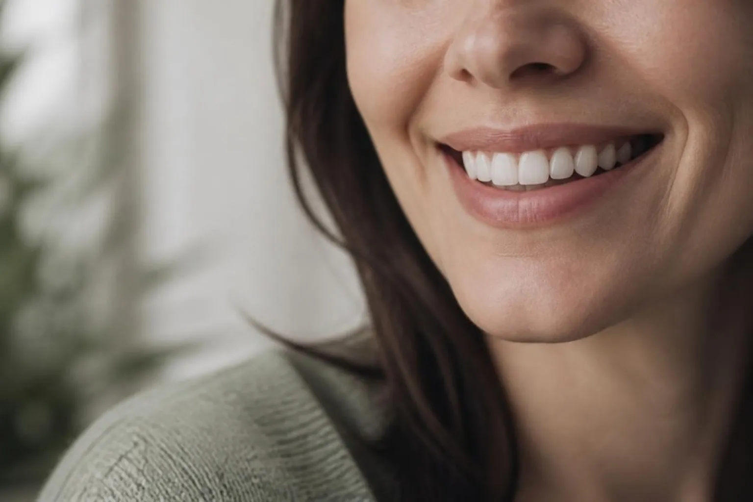 Close crop of a smile with smooth bonded front teeth