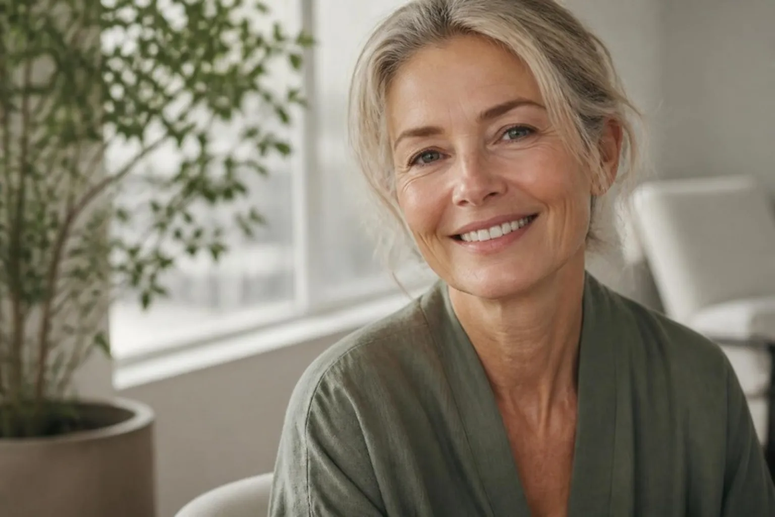 Close crop of a natural smile in soft morning light