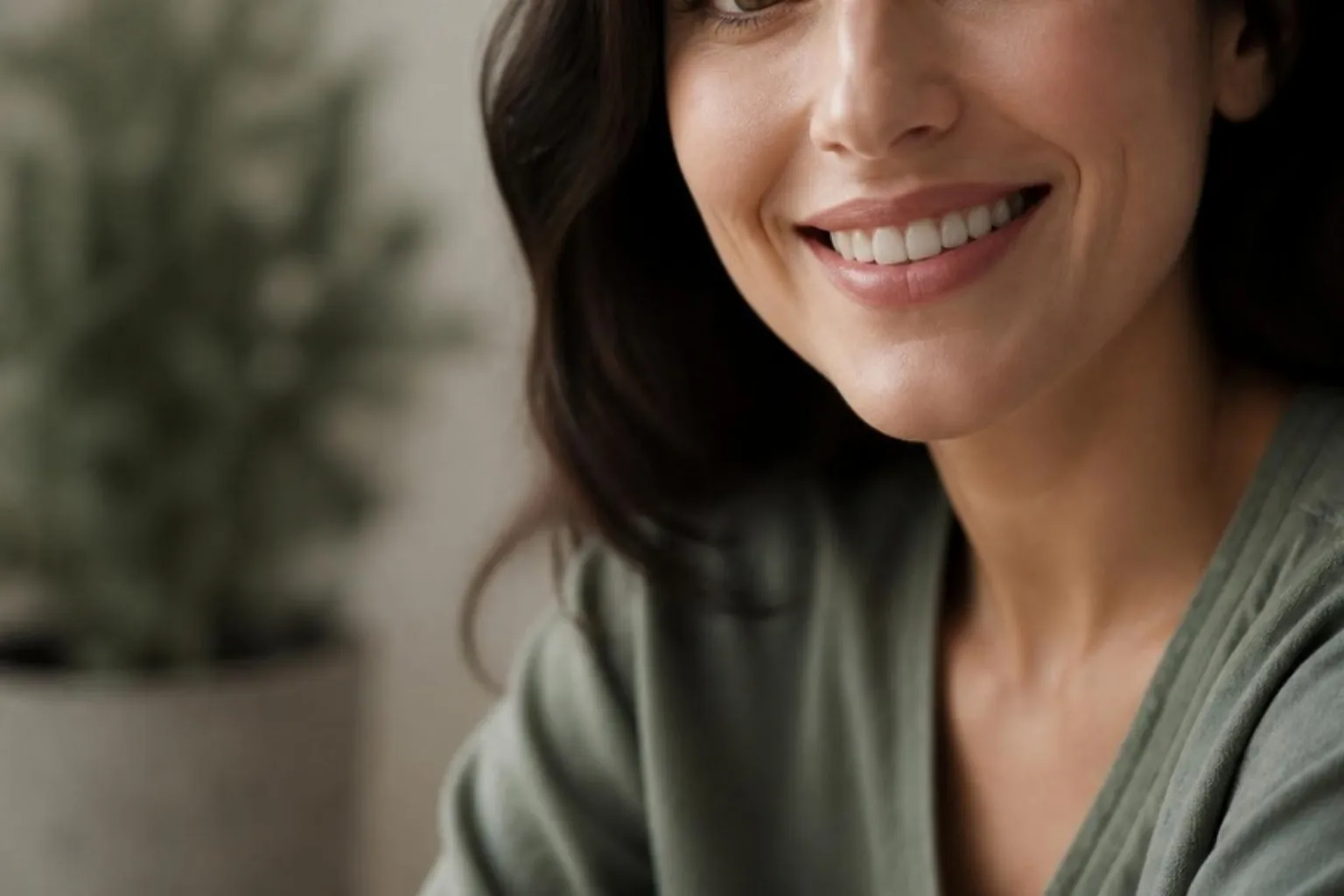 Close crop of a relaxed natural smile showing the upper lip