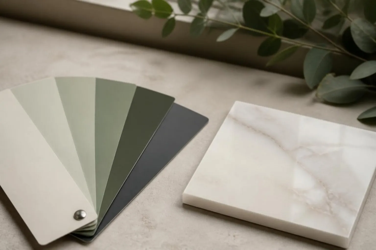 Composite shade tabs and a porcelain veneer sample side by side