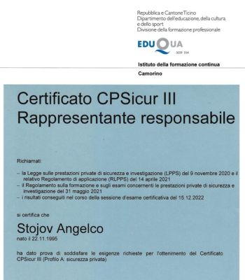 Certificazione sicurezza privata, Profilo A