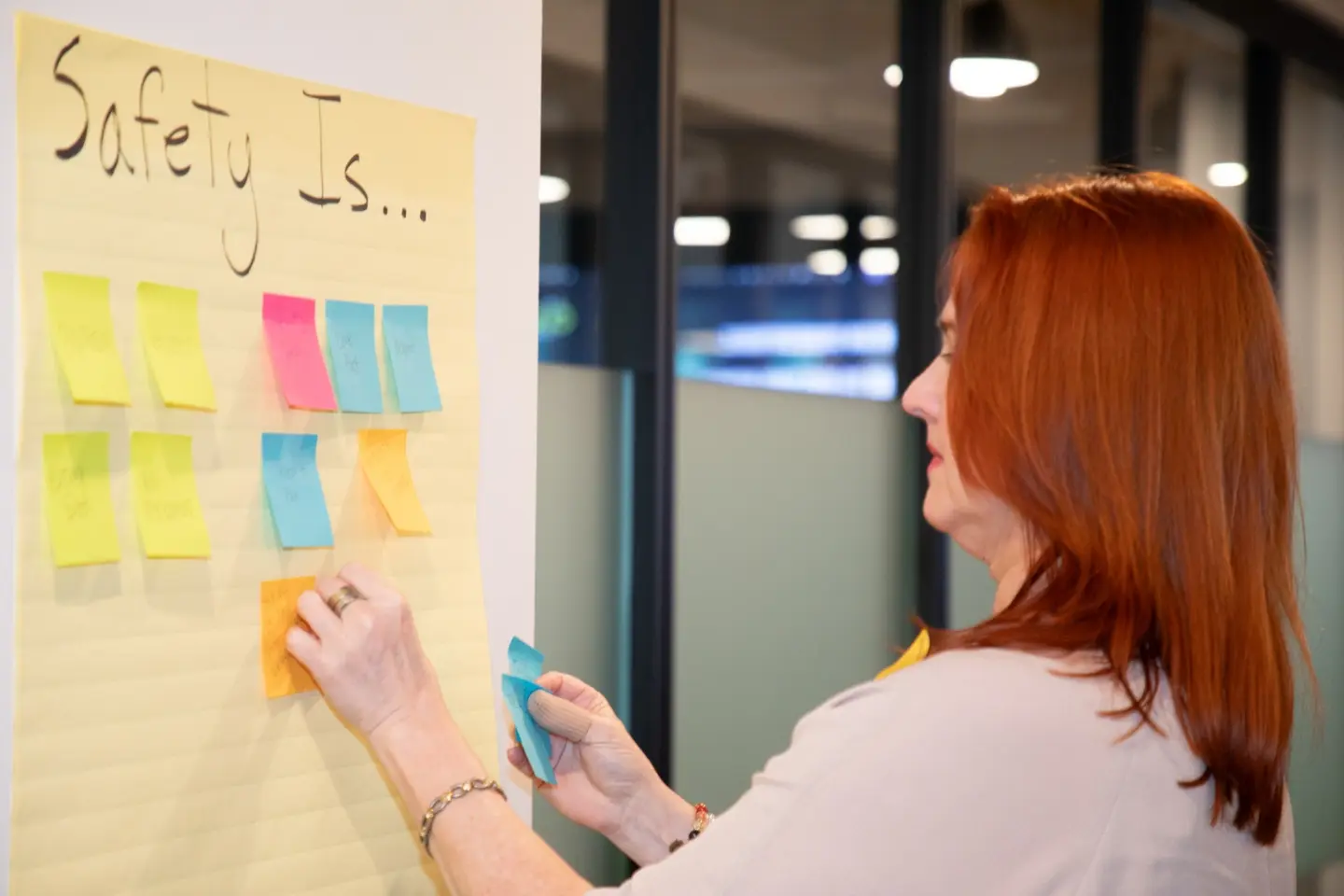 Safety post-its on a wall